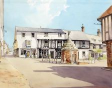 JEREMY BARLOW, ROI, (BORN 1945, BRITISH) Norfolk Village with Shops watercolour, signed lower left