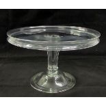 Early 19th century glass tazza, circular top with raised rim, raised on a wrythen support