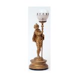 French late 19th century gilt spelter figural night-lamp timepiece, the waisted circular plinth base