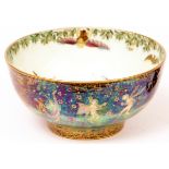 Wedgwood Fairyland lustre circular sugar bowl, of tapering form, typically decorated with fairies