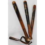 Mixed Lot: three various Victorian wooden truncheons, each of typical ring-turned form with