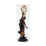 French late 19th century painted and patinated figural "Mystery" timepiece, the waisted octagonal