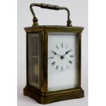 Late 19th century French lacquered brass carriage clock, the silvered lever platform escapement with