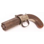 19th century "pepperbox" pistol, J H Leech - Chelmsford, with proof mark rotating six barrels to a
