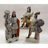 Two Staffordshire titled figures of Will Watch, Wallace, together with a further large spill vase