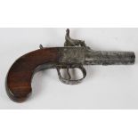 19th century percussion pocket pistol, signed ? - London, of typical form with proofed barrel,