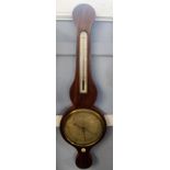 First half of the 19th century mahogany and boxwood line inlaid wheel barometer, G Rossi -