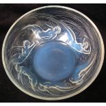 Lalique opalescent circular bowl, decorated with the "Ondines" pattern, 8" diameter