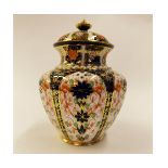 Royal Crown Derby covered jar of tapering baluster form, well-painted in colours with Pattern No