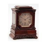 Mid-19th century mahogany cased mantel timepiece, the plinth shaped case with waisted pediment set