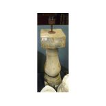 Large turned wooden baluster form lamp base, approx 30" high including fittings