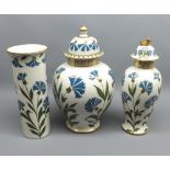 Woods & Sons Pate-sur-Pate wares comprising cylindrical vase and two covered jars (one with