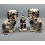 Mixed lot: 19th century Staffordshire wares, comprising a pair of black and white Spaniels, and a