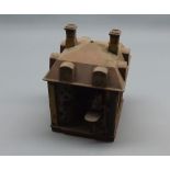 Unusual cast iron novelty money box, in the form of a building (incomplete, not working), 6" high