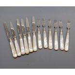 Set of six mother of pearl handled and Birmingham hallmarked silver dessert knives and