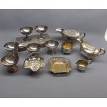 Mixed Lot: various silver plated wares to include rectangular cigarette case, gravy boats, sundae