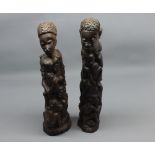 Near pair of large West African carved hardwood figures, approx 14" high (2)