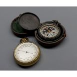 Mixed lot: small leather cased pocket compass signed 'W Watson & Son, High Holborn, London' together