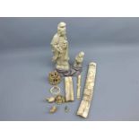 Mixed lot: Oriental wares comprising bone or ivory dagger handle and sheath, four hardstone