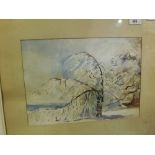 UNSIGNED, OIL ON PAPER, Roman sculpture, together with WATERCOLOUR, An archway, INITIALLED M S H,