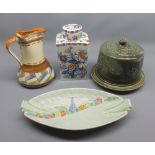 Mixed lot: Myott & Sons jug, a Booth's Pompadour tea canister, a Carlton ware oval dish and a