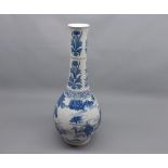 A Chinese large Spill Vase of baluster form, the lower body decorated in under glazed blue with