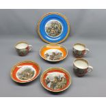 Collection of 19th century Pratt ware comprising three cups, two saucers and two dishes, all