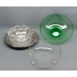 Mixed lot: early 20th century Uranium glass bowl decorated with stylised foliage together with two