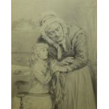 ATTRIBUTED TO WILLIAM HENRY HUNT, SEPIA WATERCOLOUR, Child with Granny, 12" x 10"