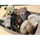 A box containing a small collection of assorted modern Teddy bears to include Teddy's Teddy, Russ