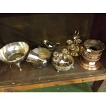 Mixed Lot: various silver plated wares to include egg cruet, trophy cups, bottle stand and other