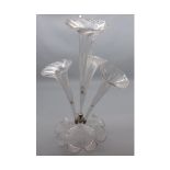 Large late 19th or early 20th century clear glass four-branch Epergne vase, 20 1/2" high