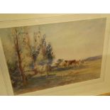 MARK FISHER, RA, SIGNED LOWER RIGHT, WATERCOLOUR, Cattle grazing at dusk, 9" x 13"