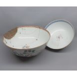 Mixed lot: two antique Chinese circular bowls decorated with panels of various figures, foliage etc,