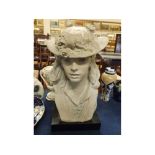 Austin Productions 1979, head and shoulders statue, young lady, 21" high including base