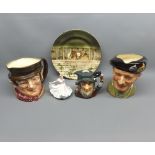 Mixed lot: three Doulton character jugs, a Doulton plate and a further small Royal Doulton