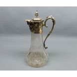 Victorian clear glass claret jug fitted with silver plated mounts, approx 12" high