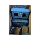 A collection of vintage large scale Dolls House Furniture, possibly French, comprising: blue painted