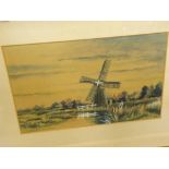 CHARLES F RUMP, SIGNED LOWER LEFT, WATERCOLOUR, Broads scene with windmill, 6" x 9 1/2"