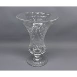 20th century cut clear glass flared vase decorated with floral swags, 9 1/2" high