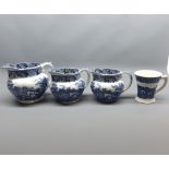 Collection of Adams china wares, English scenic and cattle scenery patterns, comprising three jugs