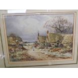 ALEXANDER MOLYNEUX STANNARD, SIGNED LOWER LEFT, WATERCOLOUR, Figure before cottages, 6 1/2" x 9"