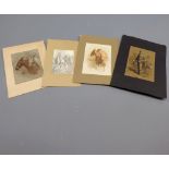 W G V, INITIALLED GROUP OF FOUR WATERCOLOURS/PENCIL DRAWINGS, Horse studies and soldier, assorted