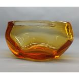 Large Whitefriars amber glass vase of oval form, 11" wide