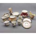 Tray of mixed wares: oversized Paris cup and saucer, small Royal Crown Derby urn, assortment of