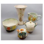 Mixed Lot of Clarice Cliff Wares: large Wilkinson’s Ltd flared vase, floral decorated jug, Celtic
