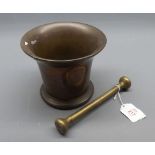 A large 18th or early 19th Century Brass Pestle and Mortar of typical tapering form, 5” high