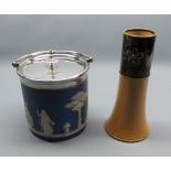 Mixed lot: Wedgwood blue Jasperware biscuit barrel with silver plated mounts, together with a