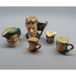 Mixed Lot: five small Royal Doulton character jugs, to include Michael Doulton Model D6808 and