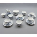 Small Meissen blue and white floral decorated part coffee set, cups, saucers, sugar bowl and cream